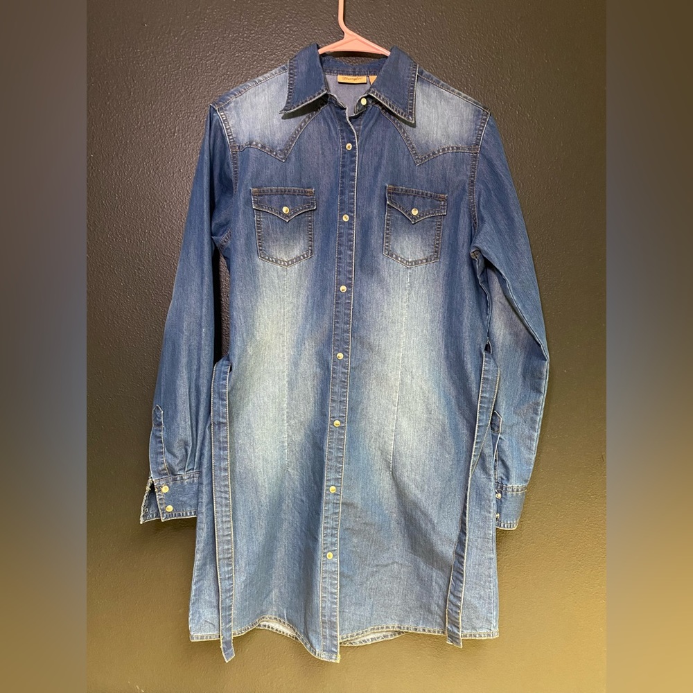 Wranglers Women's Long Sleeve Western Snap Denim Dress Mid